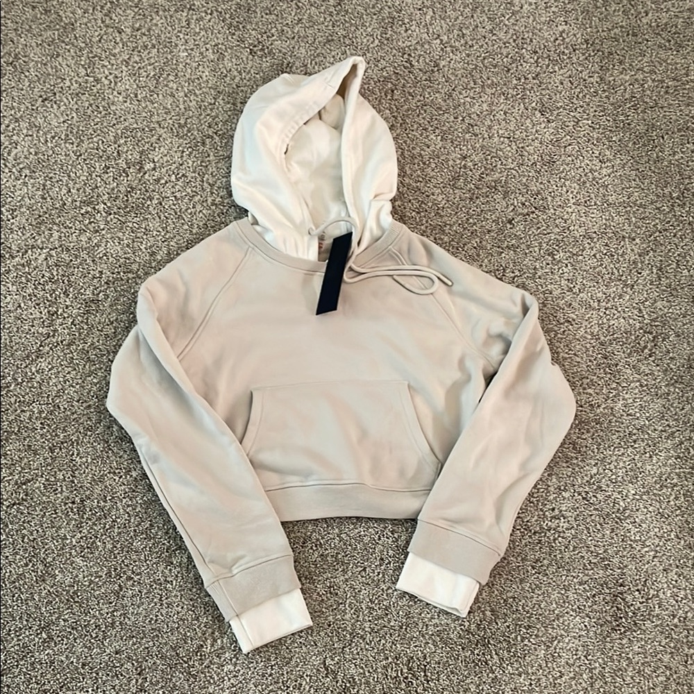 Mono B Cream Cropped Relaxed Hoodie Sweatshirt